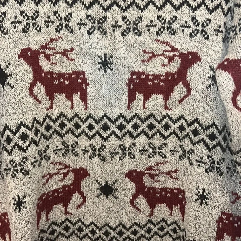 Shineflow Reindeer Patterned Knit Sweater Long Beige Red Small - Picture 8 of 13